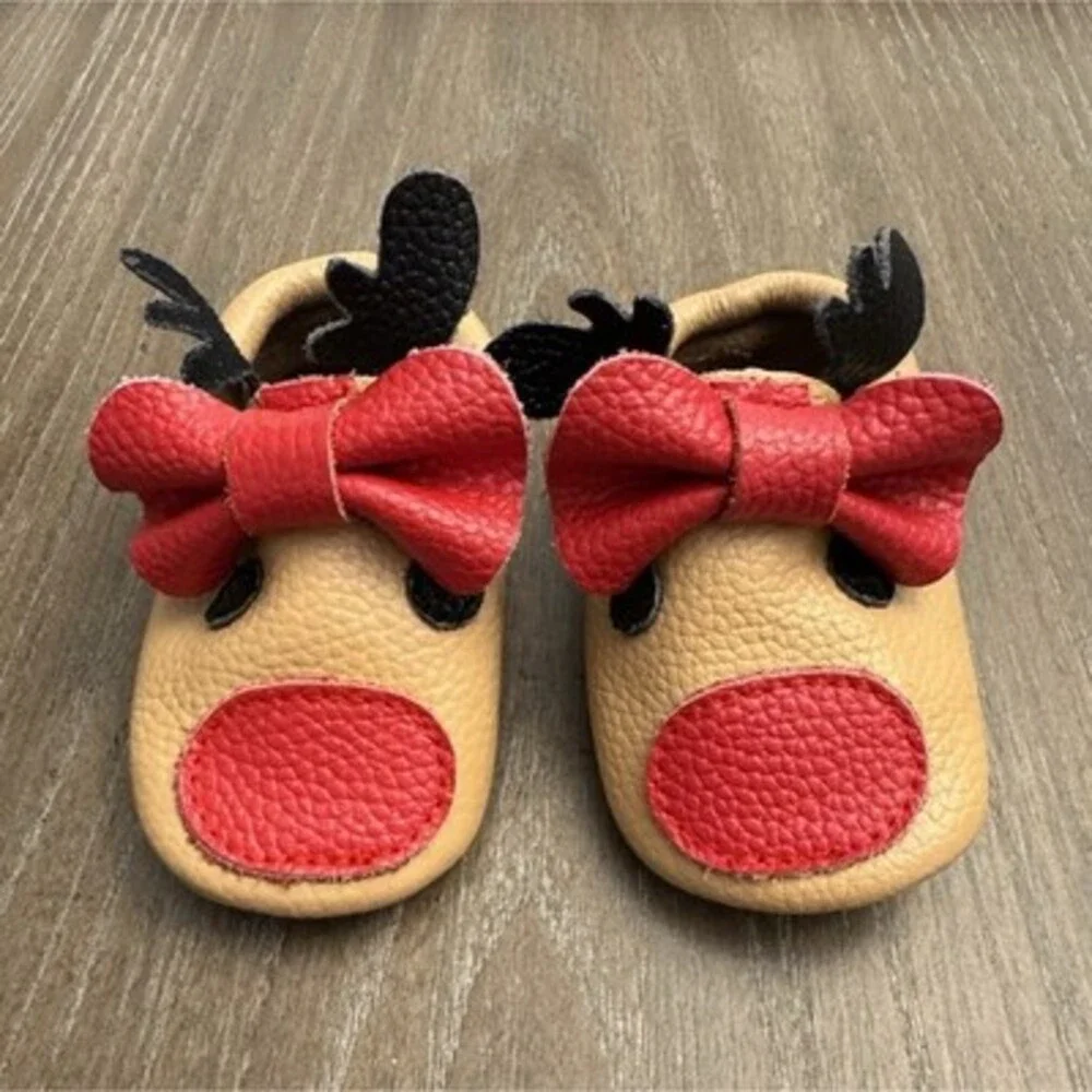 Baby Toddler Christmas Reindeer Slip-On Shoes Leather